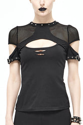 Black Sexy Short Sleeves Rock Mesh Stretchy Women Punk T-Shirt